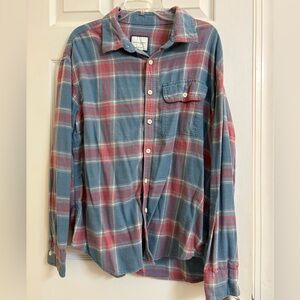 American Eagle Outfitters Blue and Pink Plaid Casual Super Soft Shirt, Men’s L
